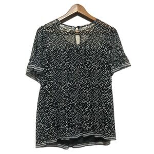 Max Studio Polka Dot Mesh Ruffle Blouse Womens Large Black Excellent Sheer Top